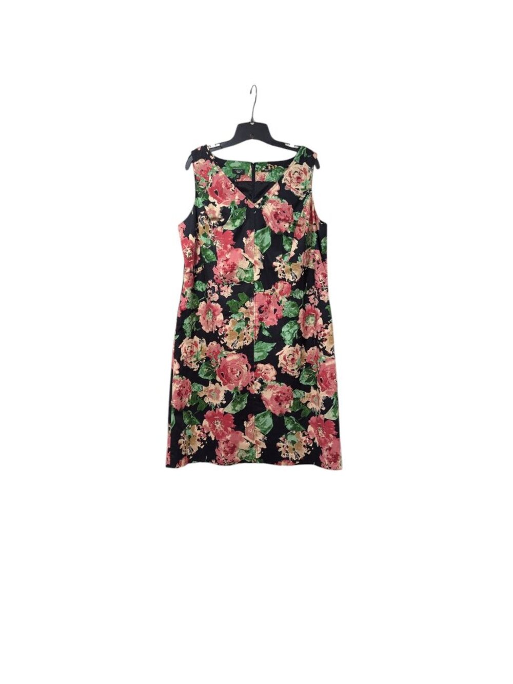 Talbots Black & Pink Rose Floral Sleeveless Sheath Midi Dress Career Wear Sz 14W